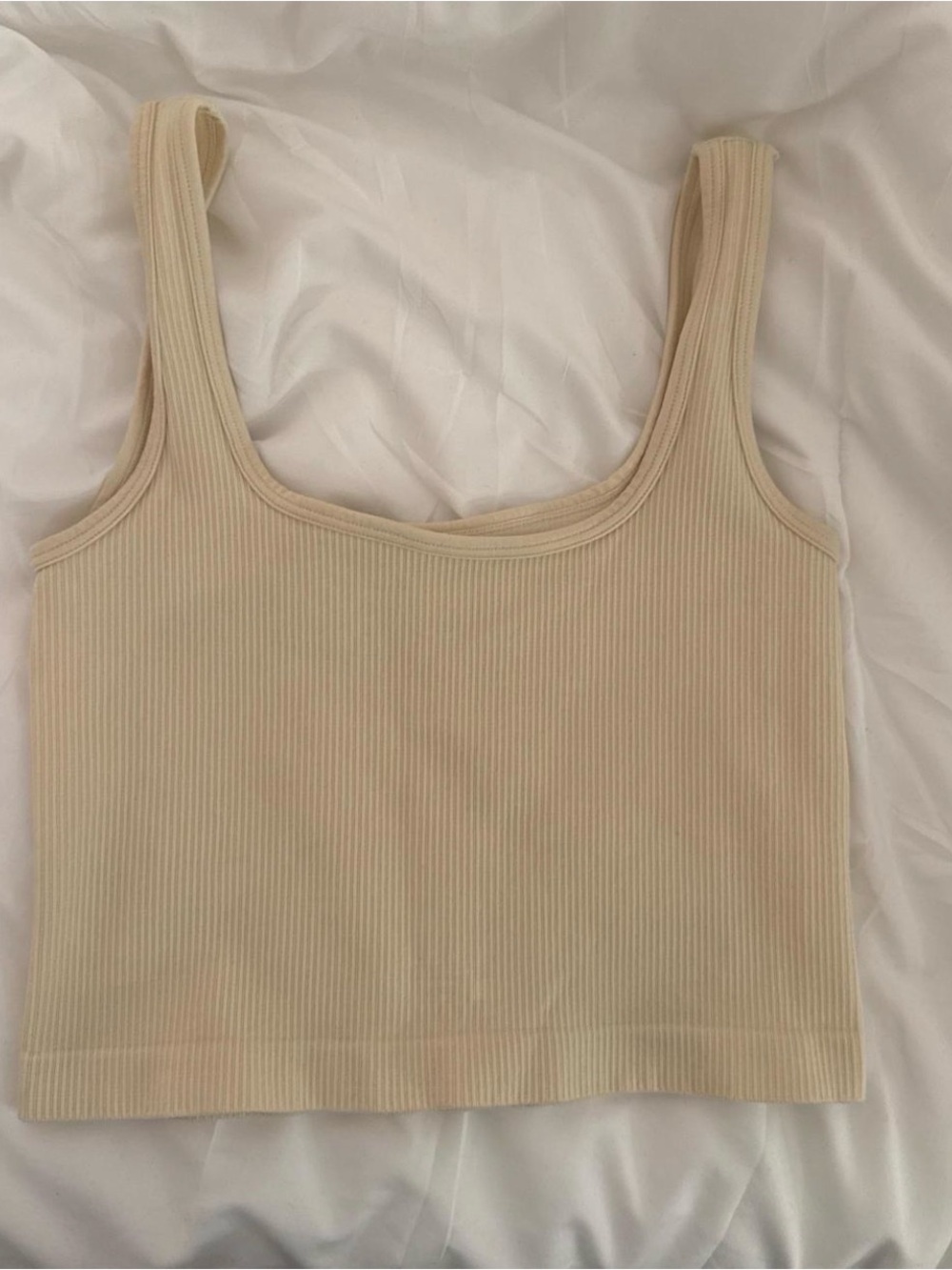 Ribbed Scoop Neck Tank Top - Cream